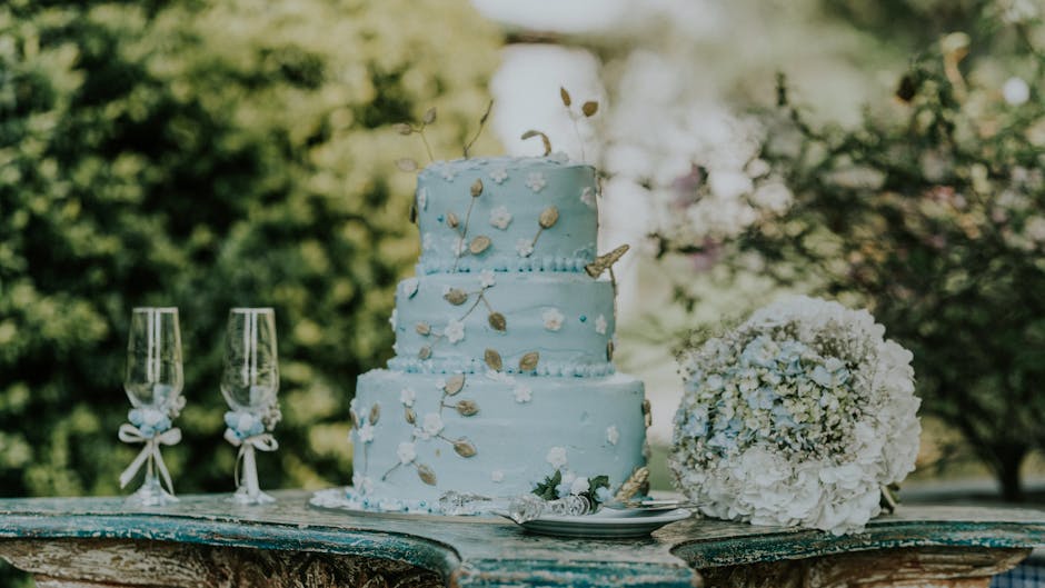 Beautifully decorated tiered wedding cake